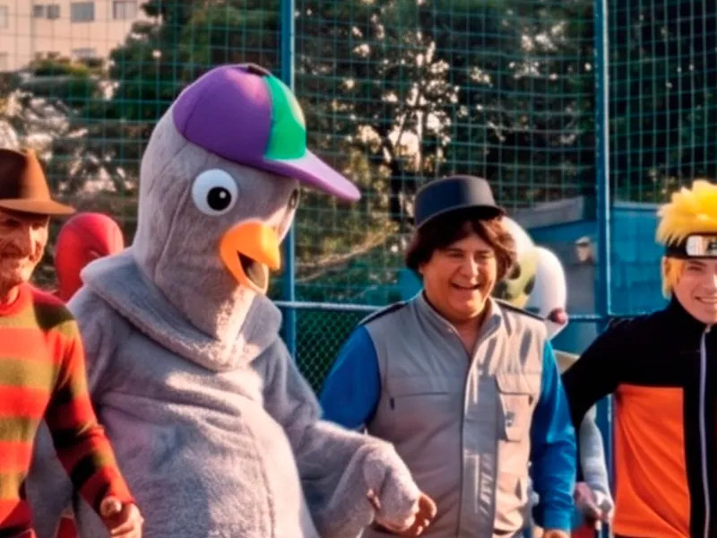 O mascote pombo no meio do time